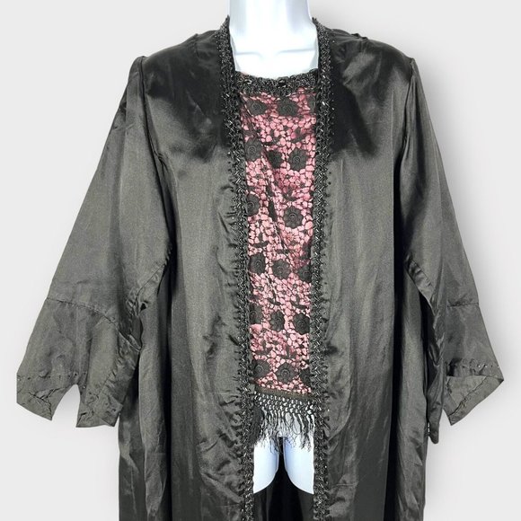Antique Victorian Fortune Teller Topper Dress Top Black Satin Beaded & Tassels - Picture 2 of 16